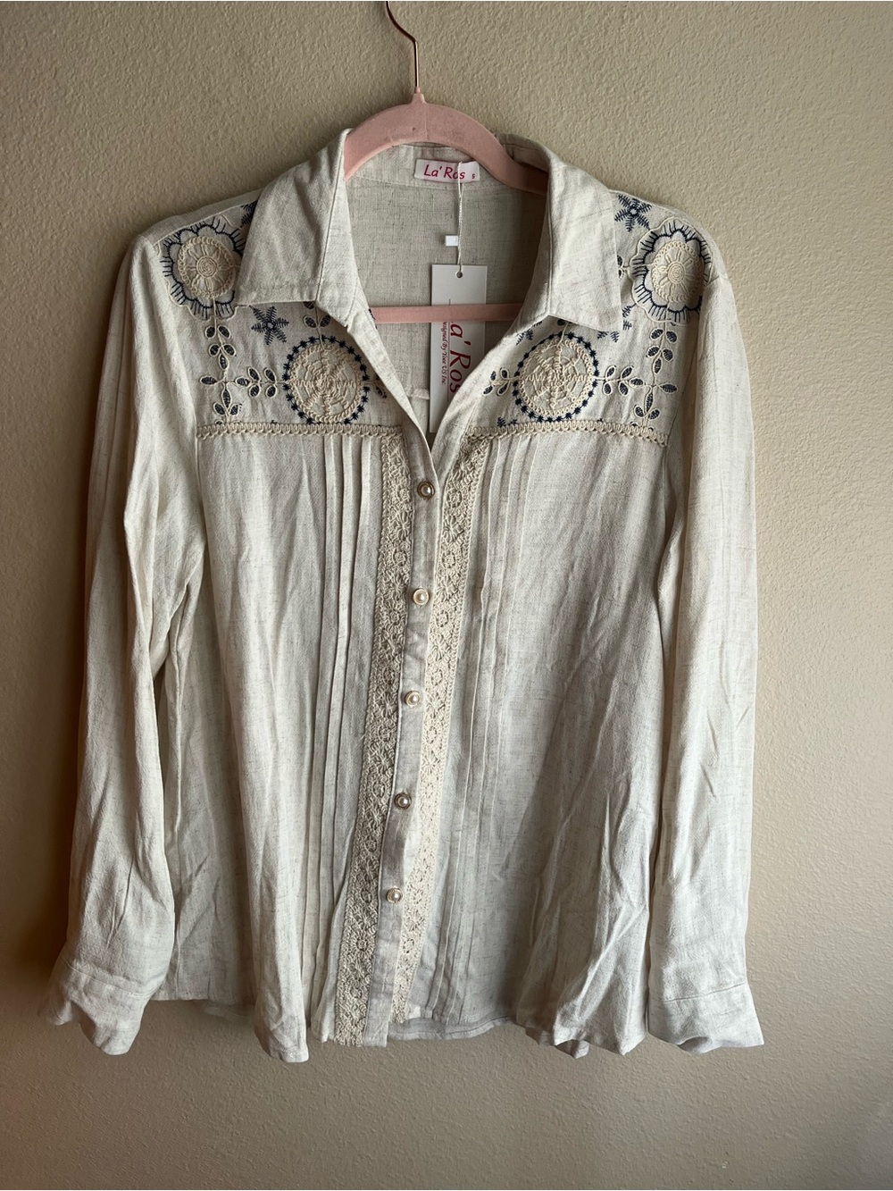 Cream Embroidered Button-Up Blouse - Picture 1 of 5
